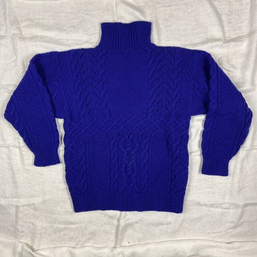 Vtg Ralph Lauren Sz S Thick Hand Knit Cobalt Blue Sweater Cable Fisherman 80s ?